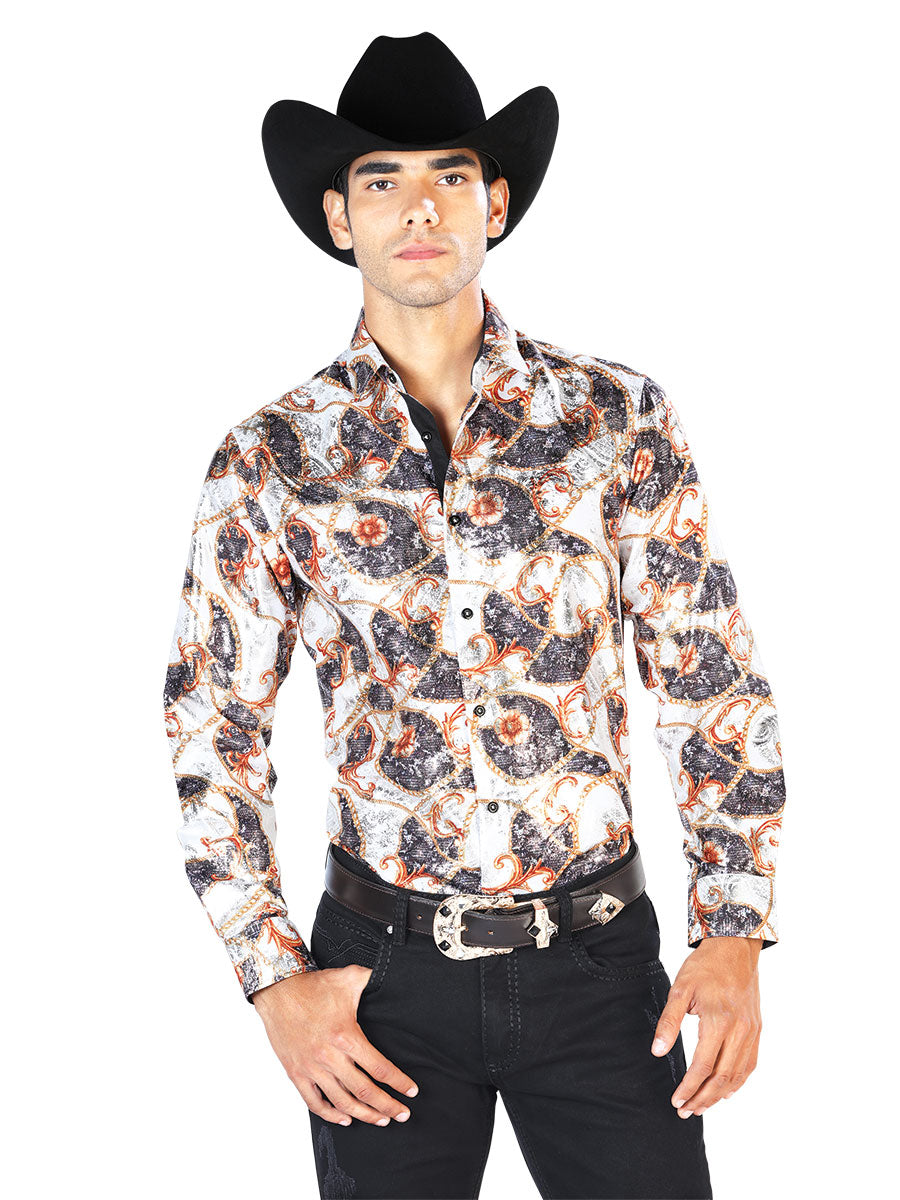 Off Blanco y Dorado Casual Manga Larga Camisa 43566