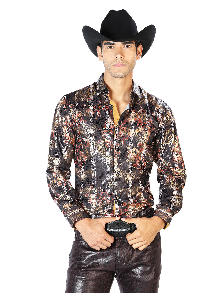 Camisa Casual Manga L El Señor De Los Cielos Wh-104 97% Poliéster 3% Elastano Negro/Oro 43568