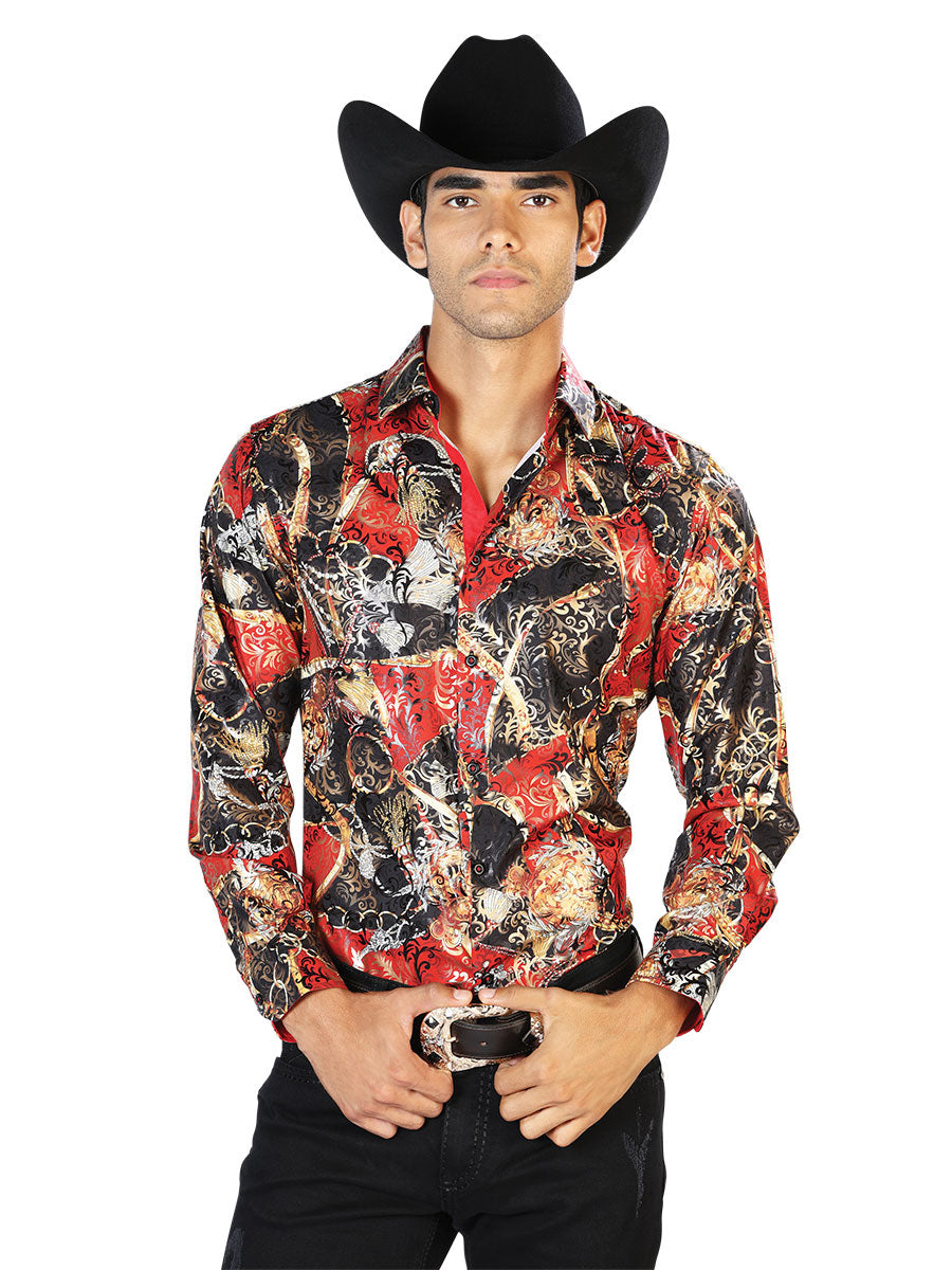 Camisa Casual Manga Larga El Señor De Los Cielos Wh-102 97% Poliéster 3% Elastano Negro/Rojo 43569