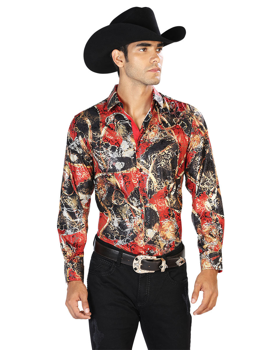 Negro Rojo Casual Manga Larga Camisa 43569