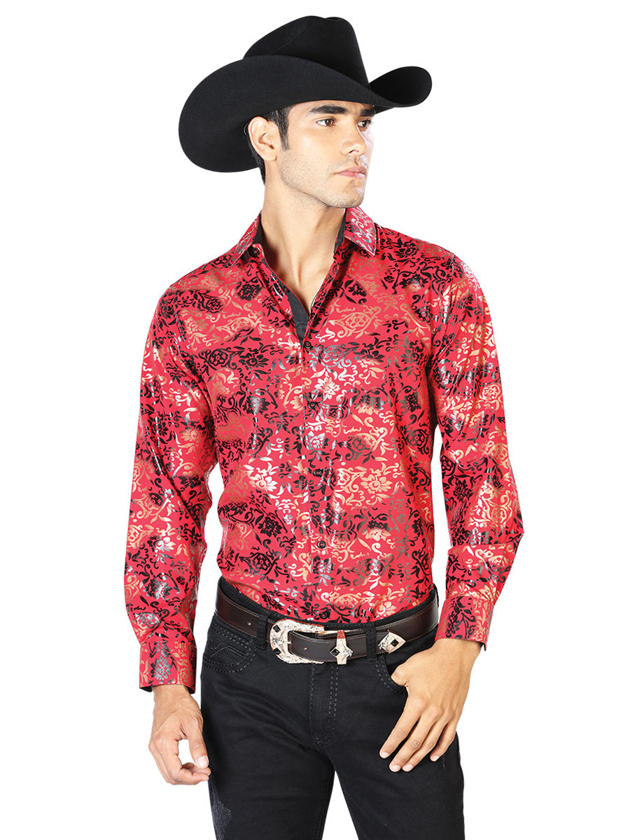 Camisa Casual Manga Larga El Señor De Los Cielos Wh-229 97% Poliéster 3% Elastano Rojo/Oro 43572