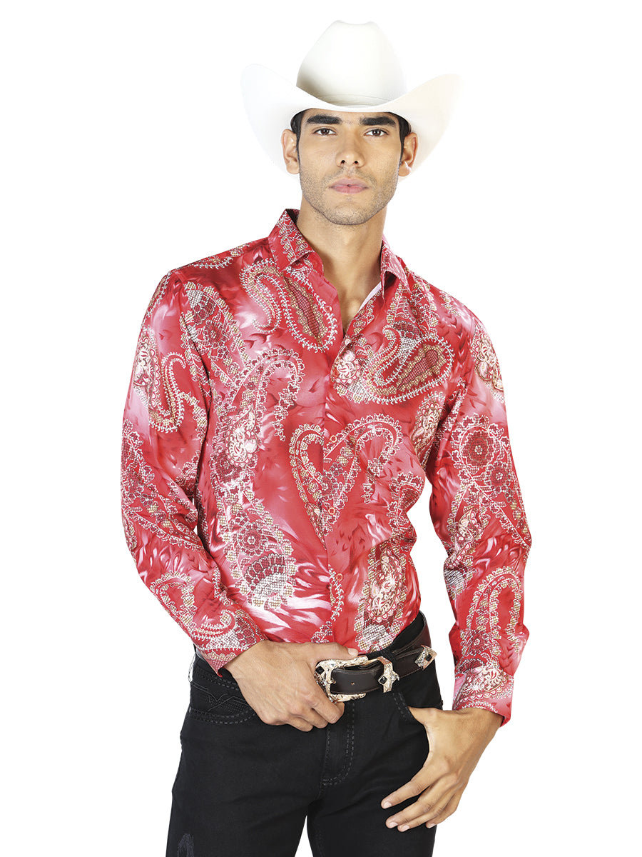 Camisa Casual Manga Larga El Señor De Los Cielos Wh-152 97% Poliéster 3% Elastano Rojo 43578