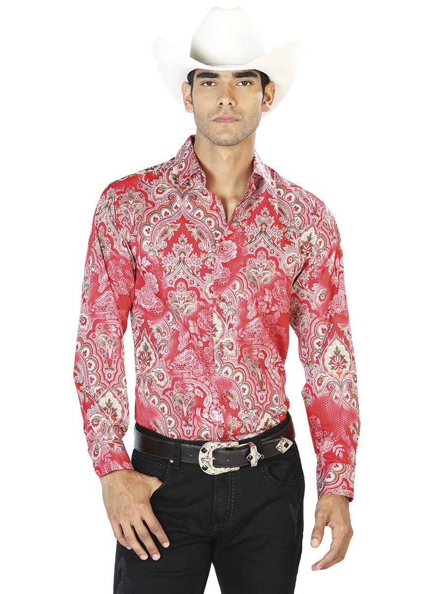Camisa Casual Manga Larga El Señor De Los Cielos Wh-159 97% Poliéster 3% Elastano Rojo 43581