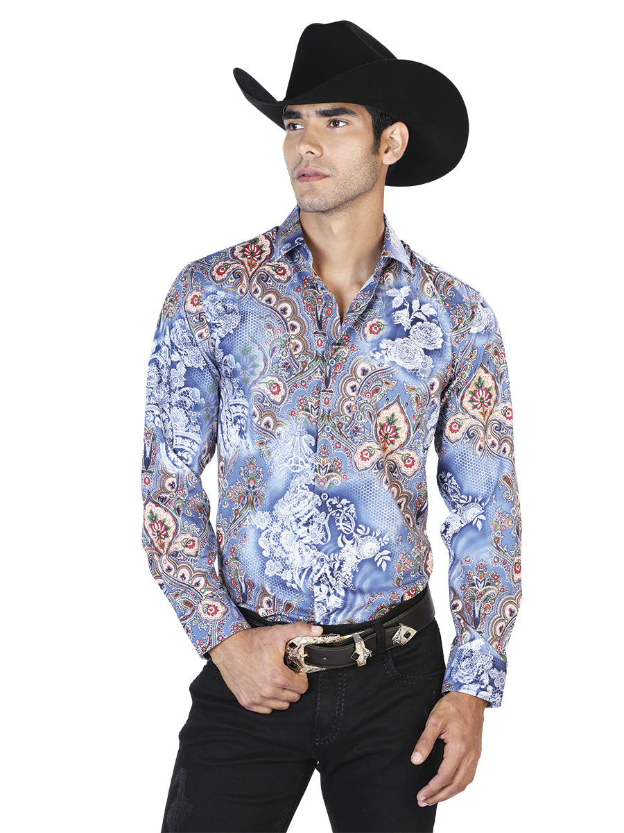 Camisa Casual Manga Larga El Señor De Los Cielos Wh-157 97% Poliéster 3% Elastano Azul 43582