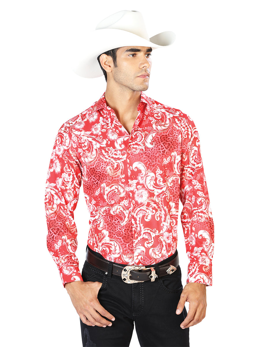 Camisa Casual Manga Larga El Señor De Los Cielos Wh-148 97% Poliéster 3% Elastano Rojo 43583