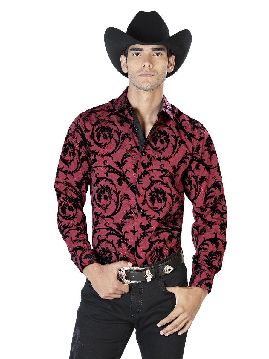 Oscuro Vino Casual Manga Larga Camisa 43585