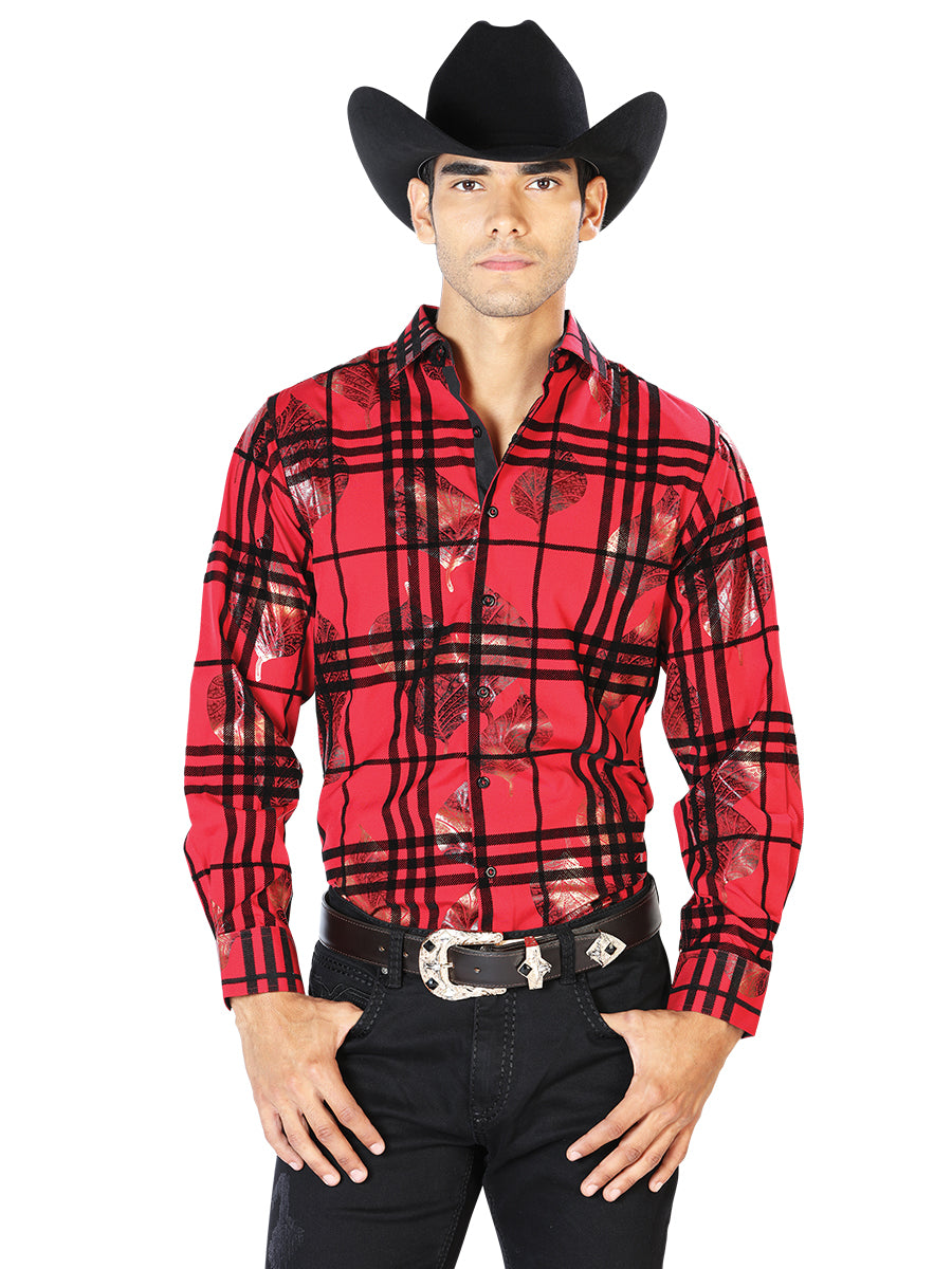 Camisa Casual Manga L El Señor De Los Cielos Wh-025 97% Poliéster 3% Elastano Vino 43592