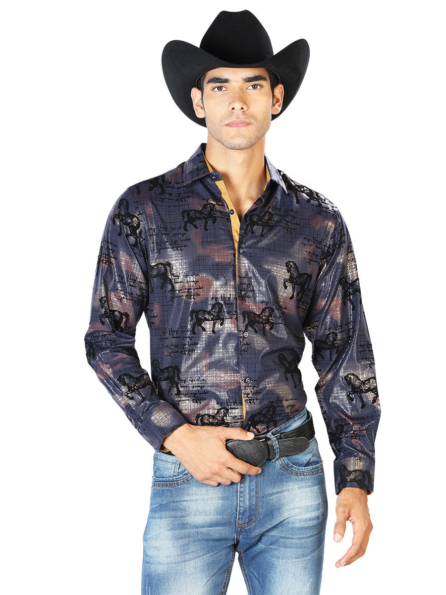 Camisa Casual Manga L El Señor De Los Cielos Wh-024 97% Poliéster 3% Elastano Marino 43594