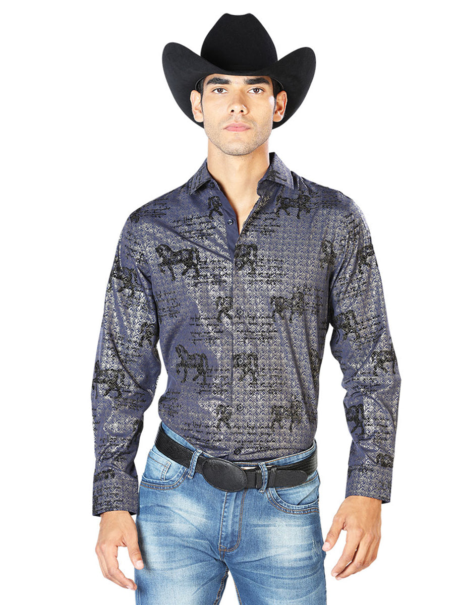 Camisa Casual Manga Larga El Señor De Los Cielos Wh-026 97% Poliéster 3% Elastano Marino 43598