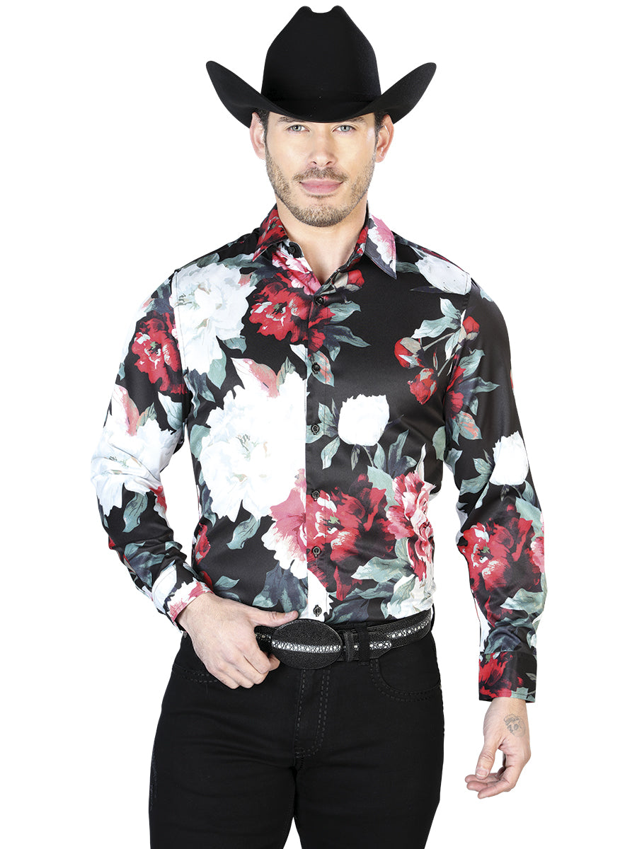Camisa Casual Manga Larga El Señor De Los Cielos 97%Poliéster 3%Lycra Negro/ Blanco Flores 43670