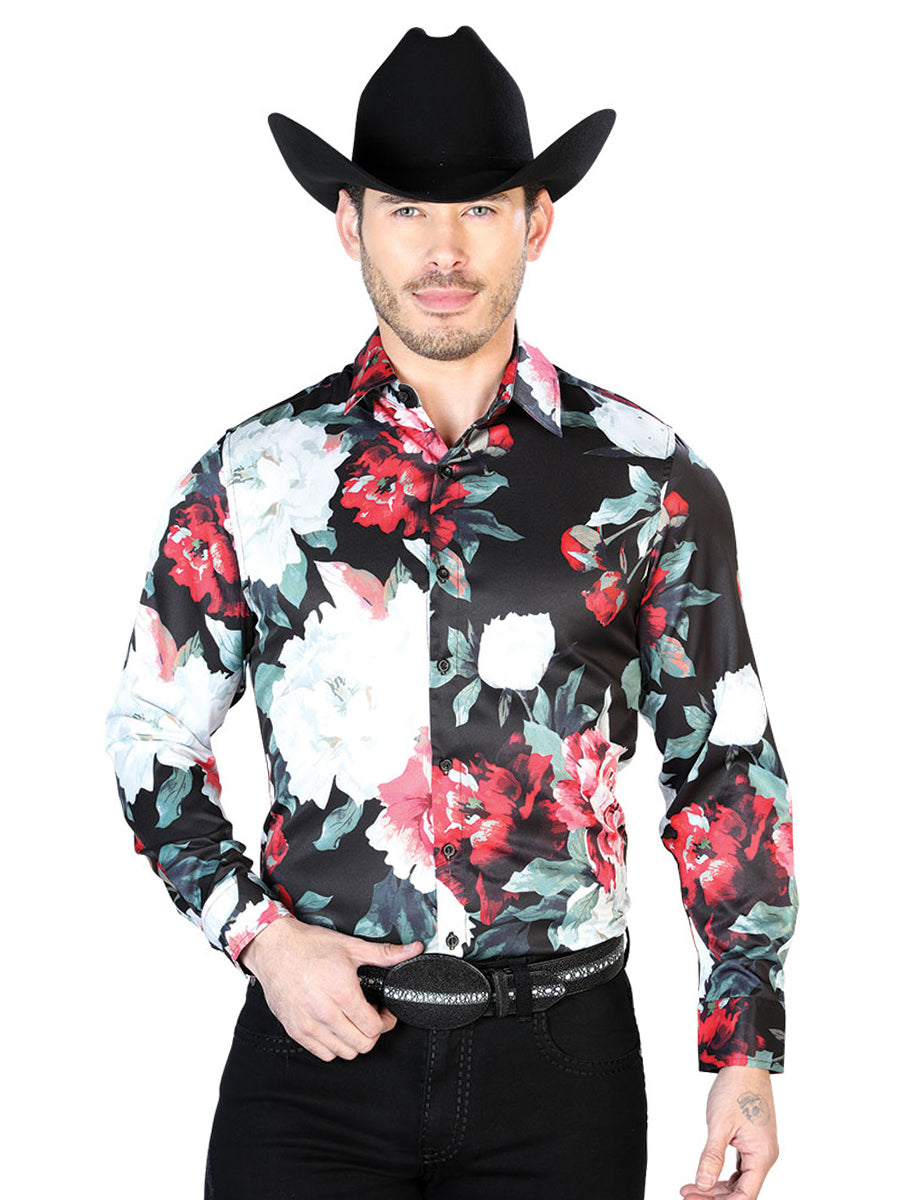 Negro y Blanco Flowers Casual Manga Larga Camisa 43670