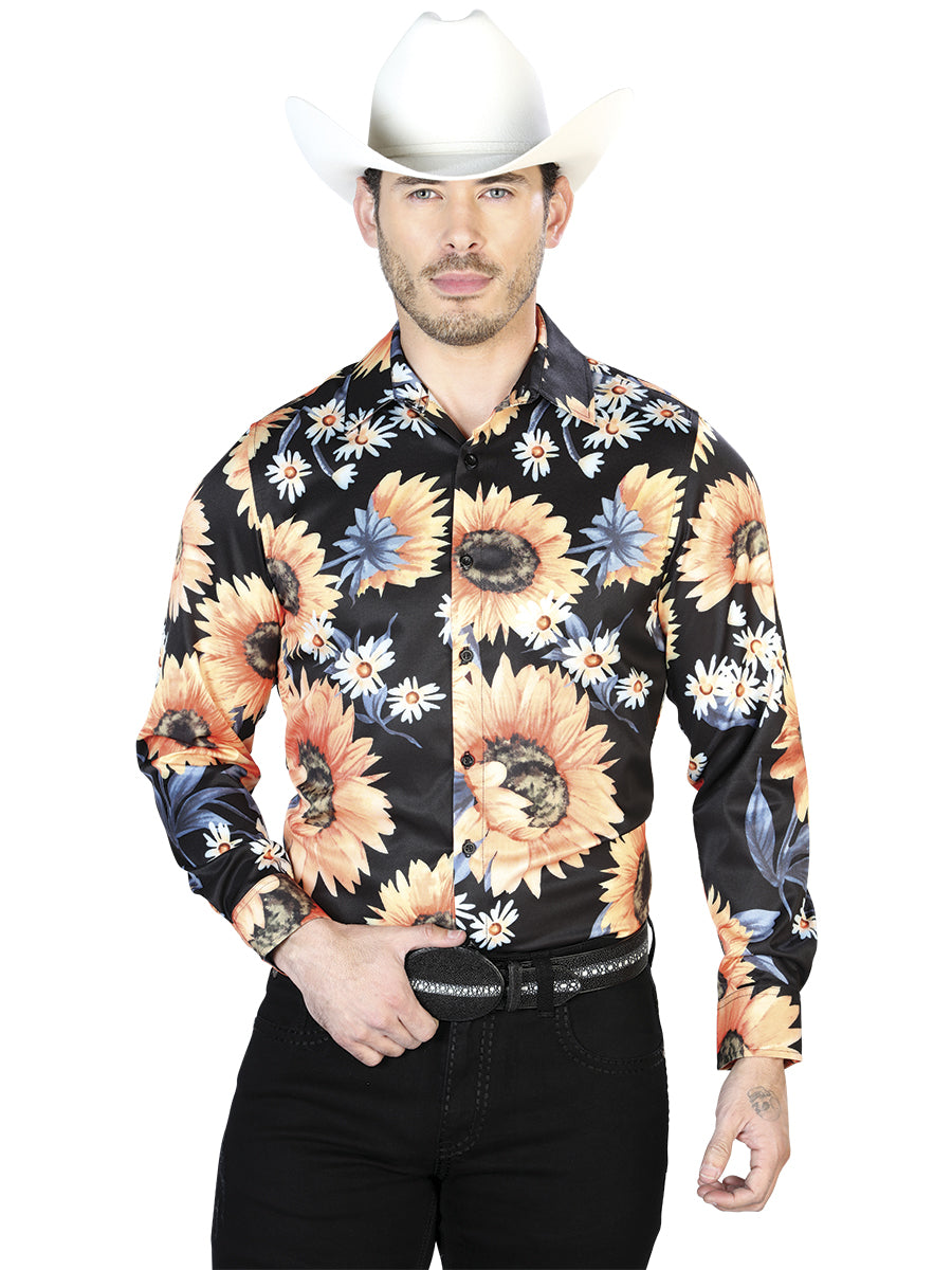 Camisa Casual Manga Larga El Señor De Los Cielos 97%Poliéster 3%Lycra Negro/Girasol 43671