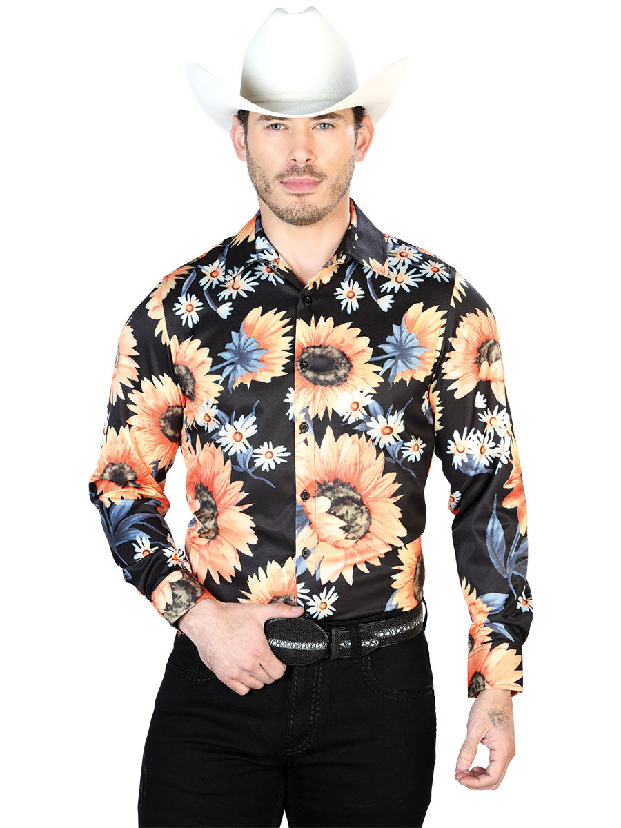 Negro/sunflower Casual Manga Larga Camisa 43671