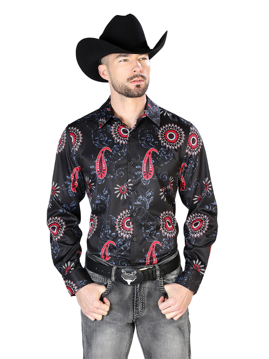 Negro Rojo Casual Manga Larga Camisa 43673