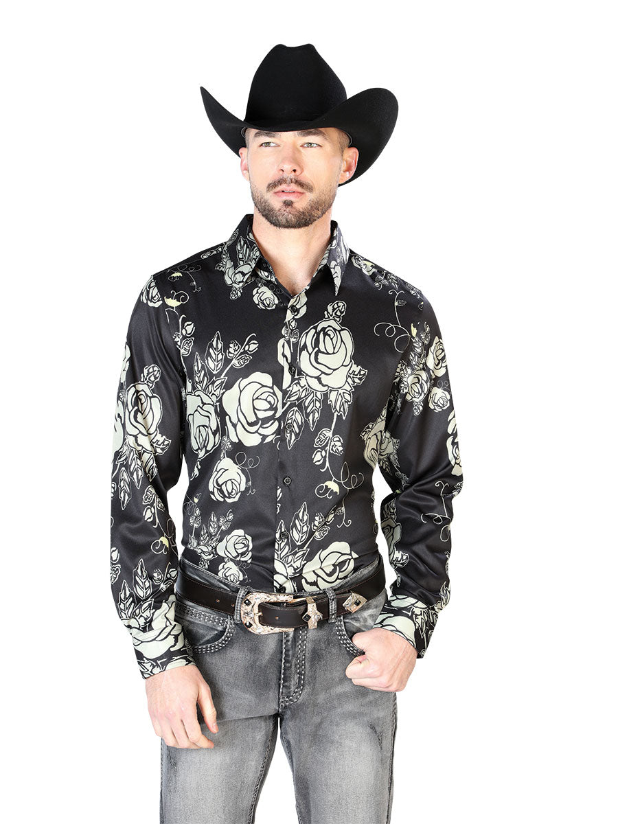 Negro Casual Manga Larga Camisa 43679