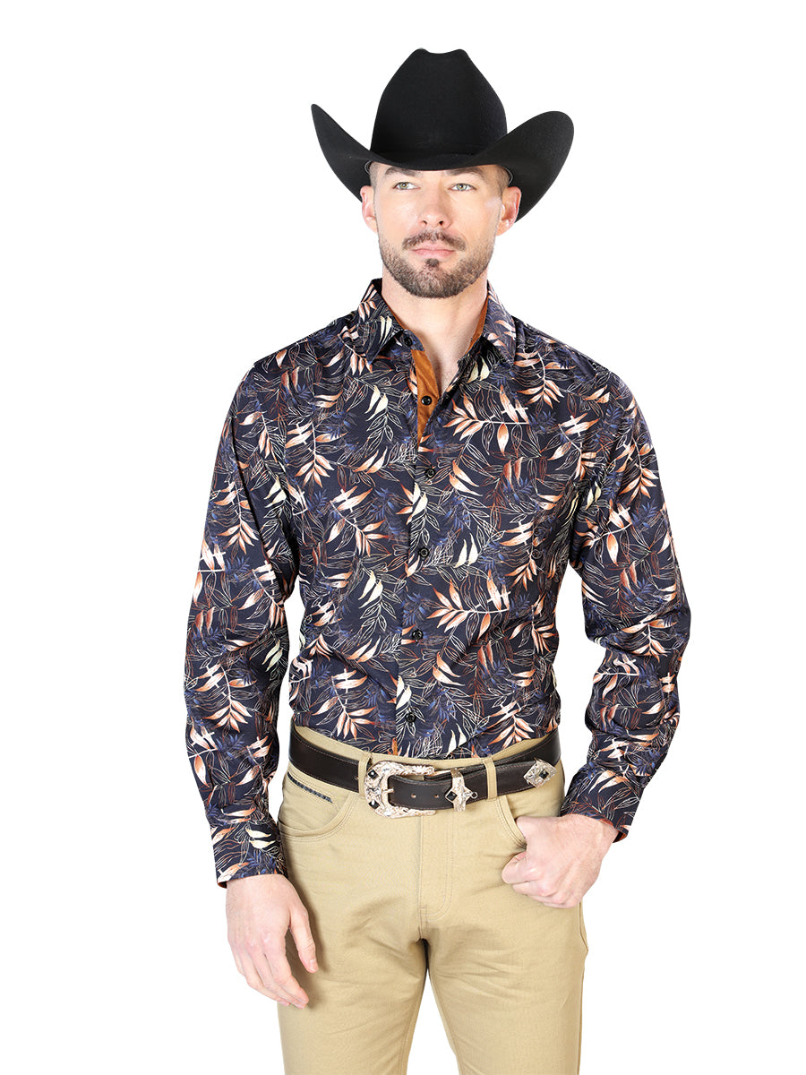 Negro y Dorado Casual Manga Larga Camisa 43691