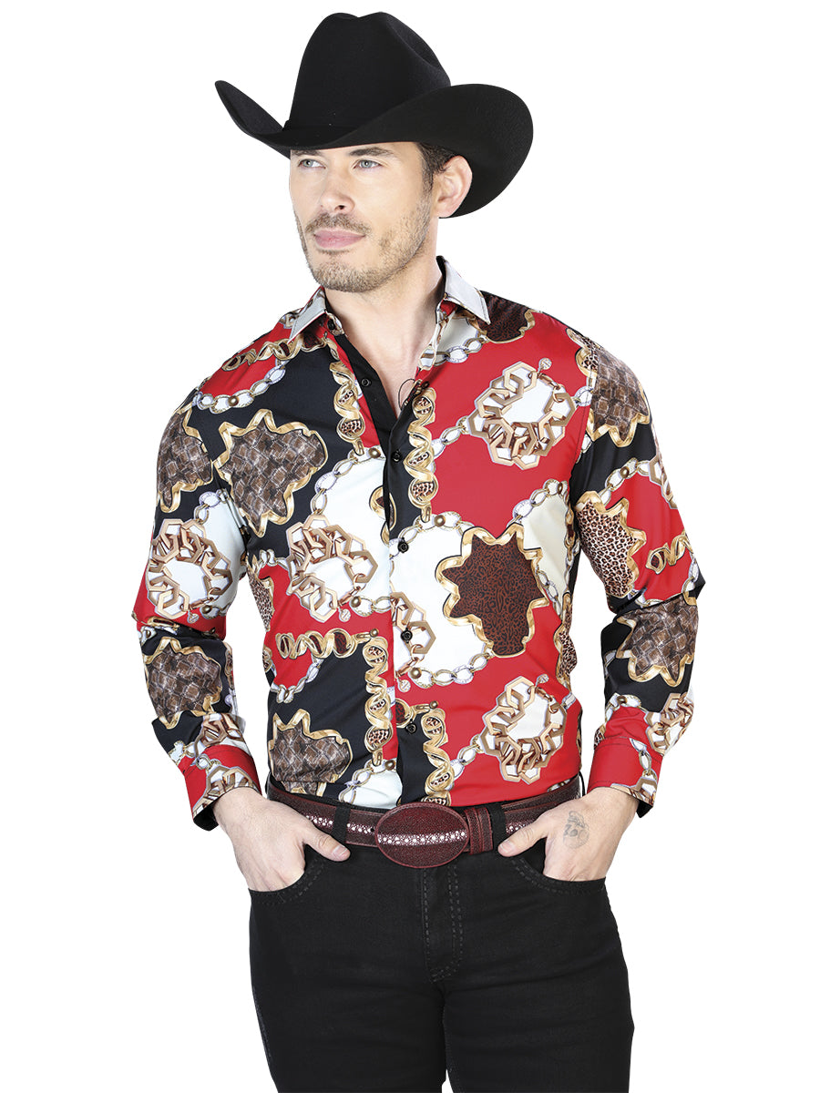 Camisa Casual L/ Manga El Señor De Los Cielos 869844 100% Poliéster Negro/Rojo/Amarillo 43700