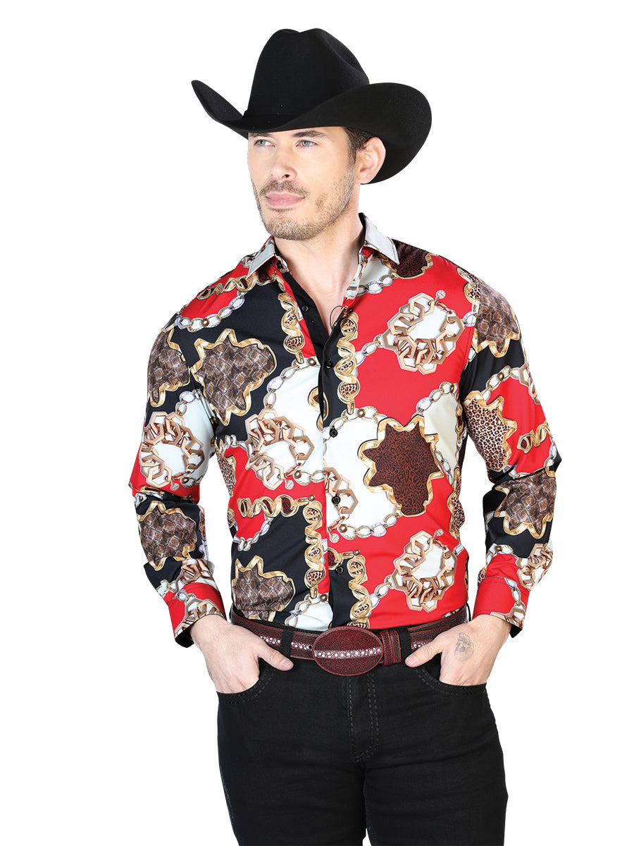 Camisa Casual L/ Manga El Señor De Los Cielos 869844 100% Poliéster Negro/Rojo/Amarillo 43700