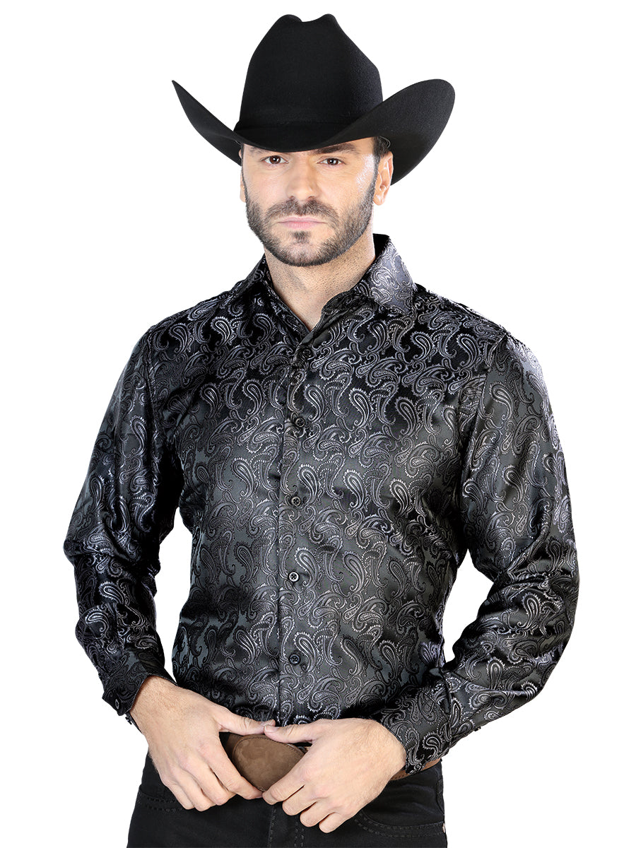 Camisa Casual L/ Manga El Señor De Los Cielos 2108033 100% Microfibra Gris Oscuro 43705
