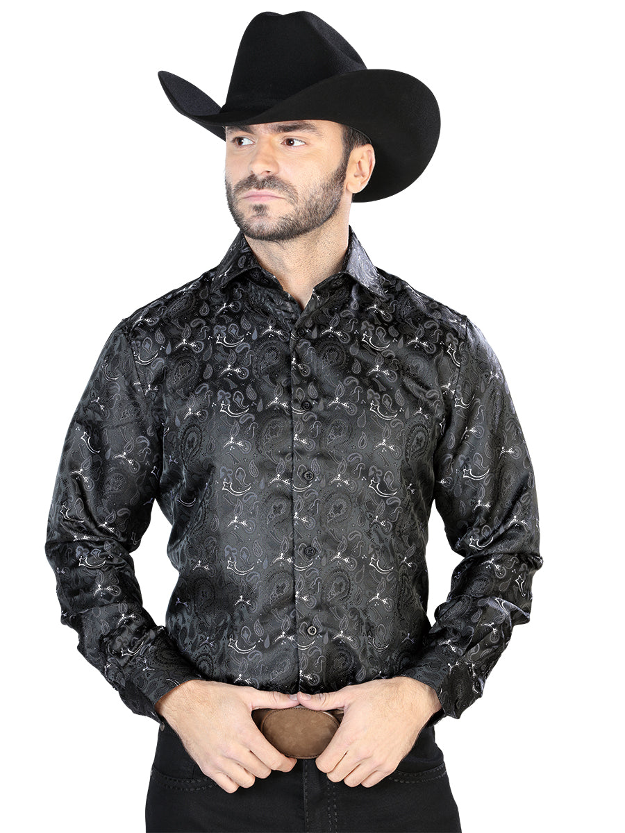 Camisa Casual L/ Manga El Señor De Los Cielos 2108034 100% Microfibra Negra 43706