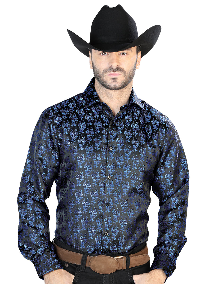 Camisa Casual L/ Manga El Señor De Los Cielos 2108035 100% Microfibra Negro/Azul 43707