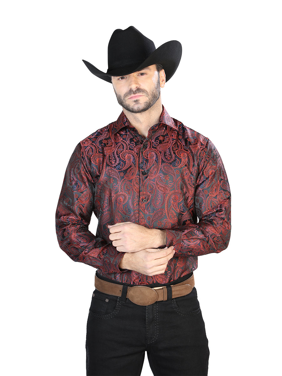 Camisa Casual L/ Manga El Señor De Los Cielos 2108036 100% Microfibra Rojo/Negro 43708