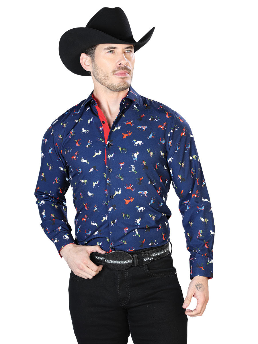 Camisa Casual L/ Manga El Señor De Los Cielos 197594 95% Poliester 5% Elastano Azul 43715