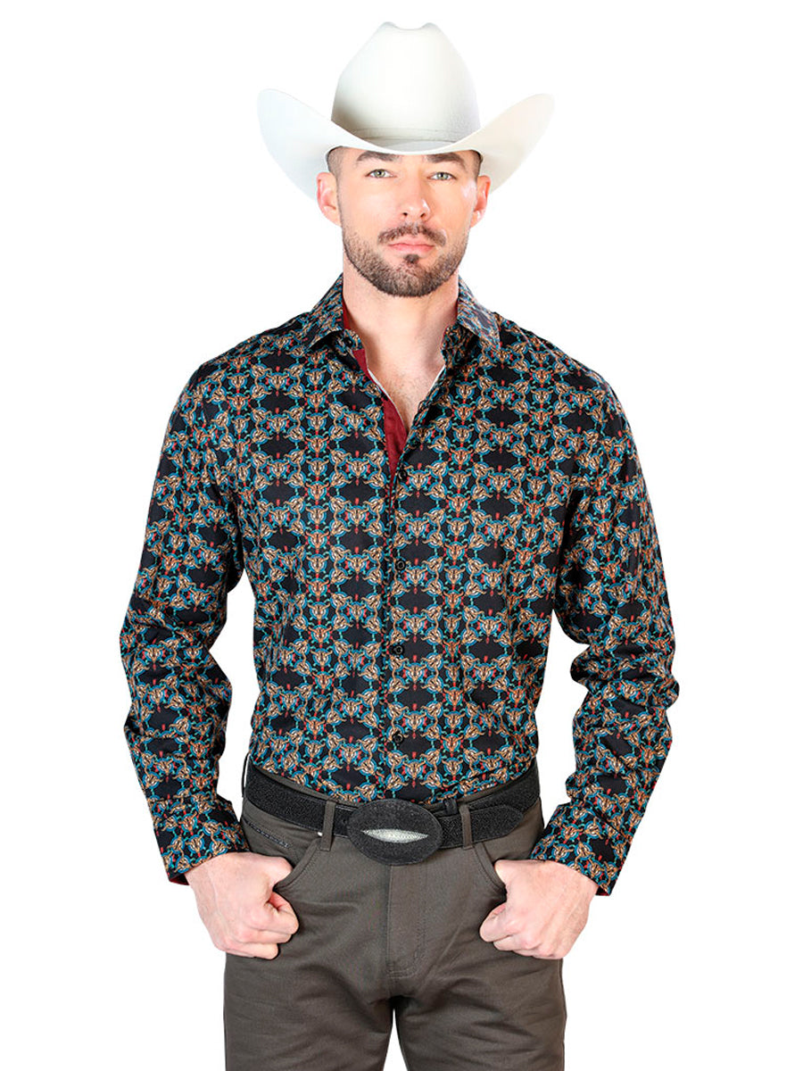 Casual Camisa L/ Manga El Señor De Los Cielos 603126 95% Poliéster 5% Spandex Negro/gold 43717