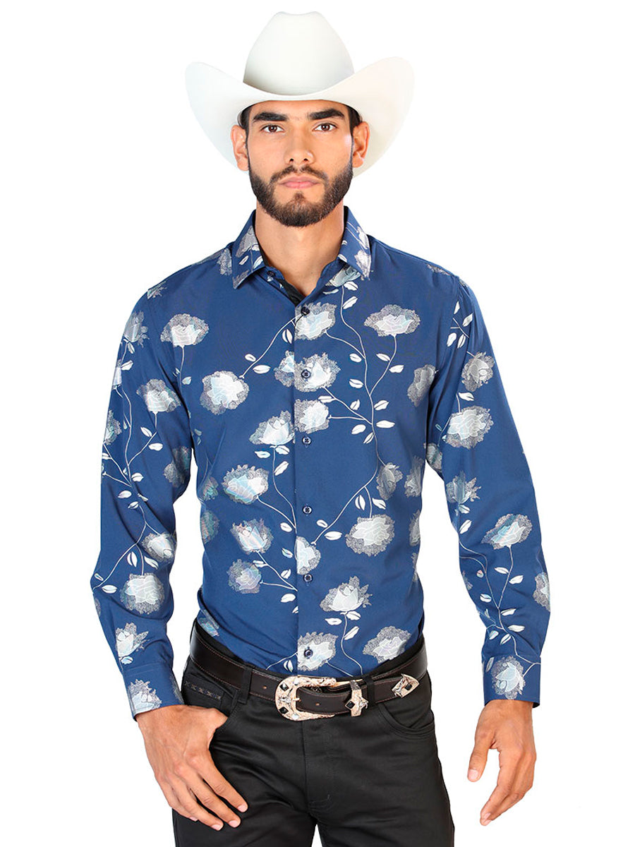 Camisa Casual Manga L El Señor De Los Cielos Wh7-006 97% Poliéster 3% Elastano Marino/Azul 43774