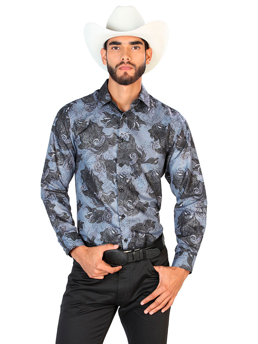 Camisa Casual Manga Larga El Señor De Los Cielos Wh7-055 100% Poliester Negro 43775