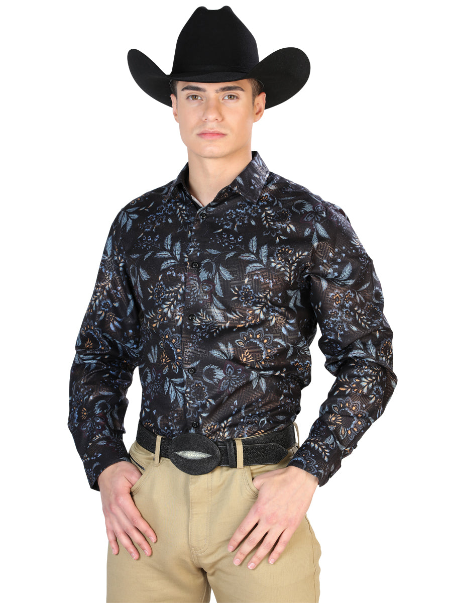 Camisa Casual Manga L El Señor De Los Cielos Wh7-066 100% Poliéster Negro 43799