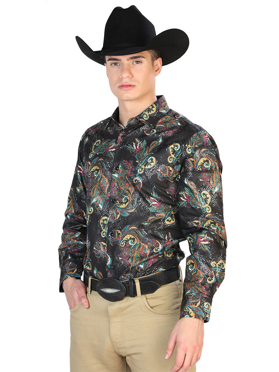 Camisa Casual Manga Larga El Señor De Los Cielos Wh7-056 100% Poliester Negro/Multicolor 43800