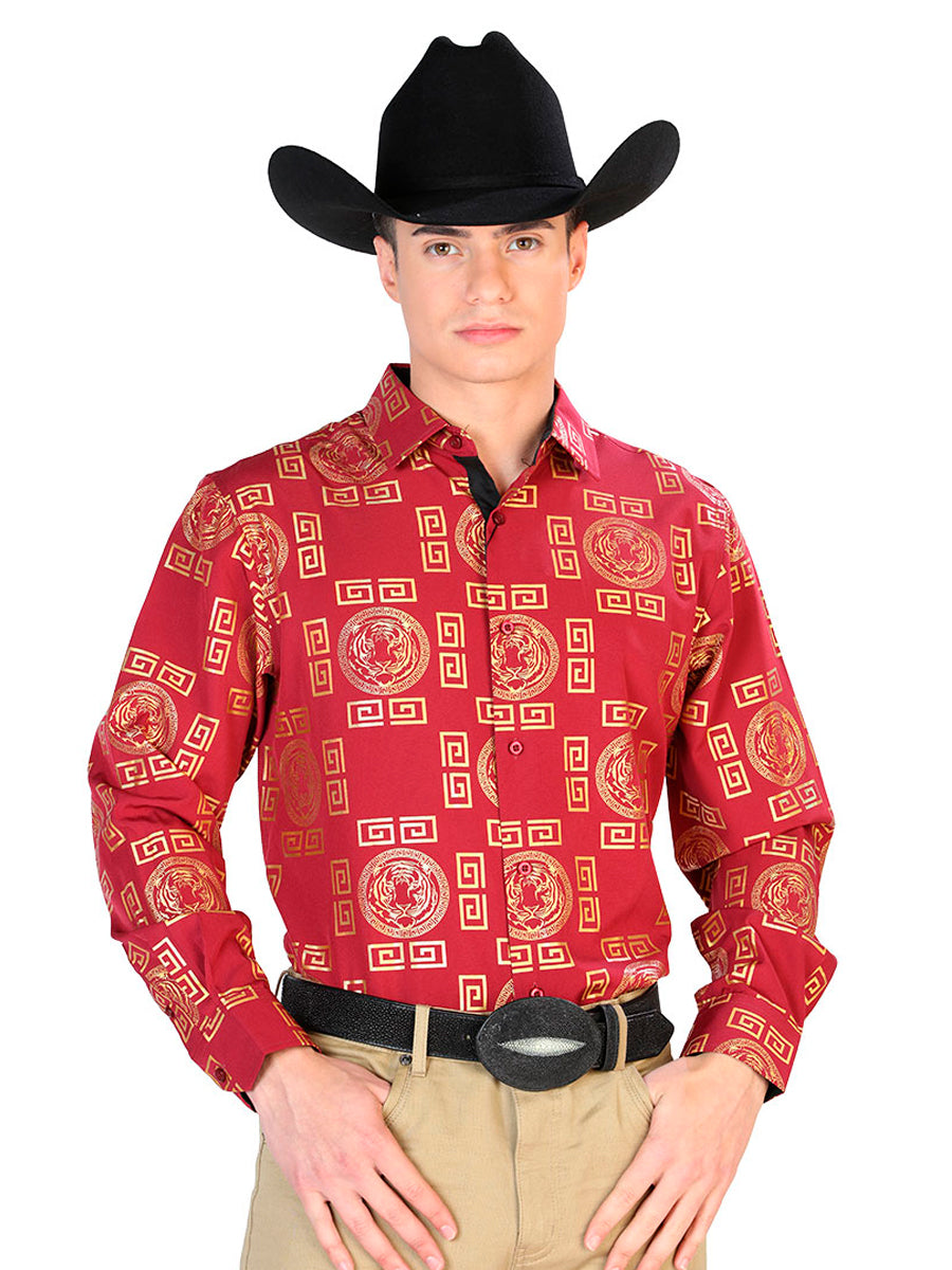 Camisa Casual Manga L El Señor De Los Cielos Wh7-309 97% Poliester 3% Elastano Vino Oscuro 43801