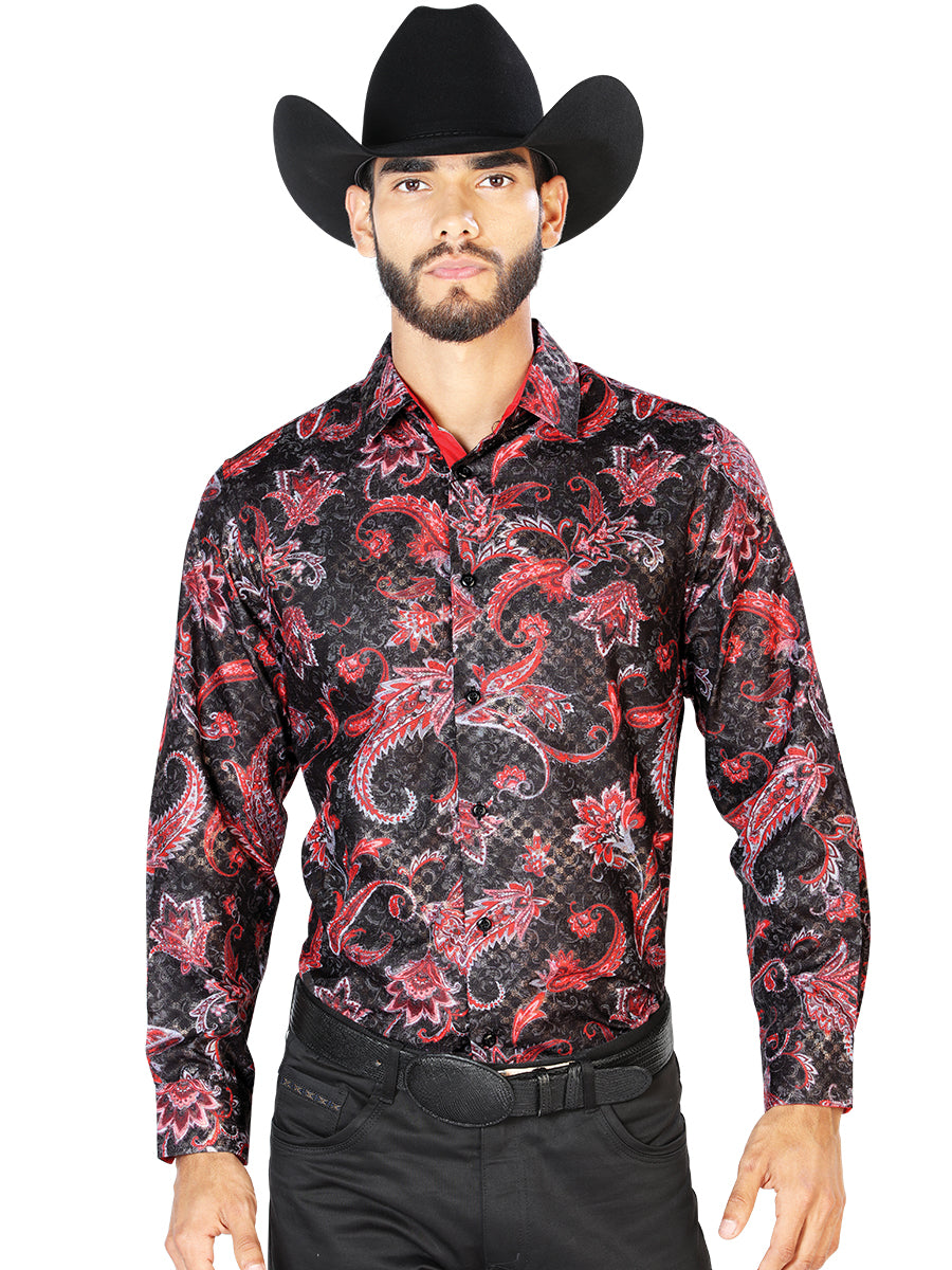 Negro Rojo Casual Manga Larga Camisa 43804