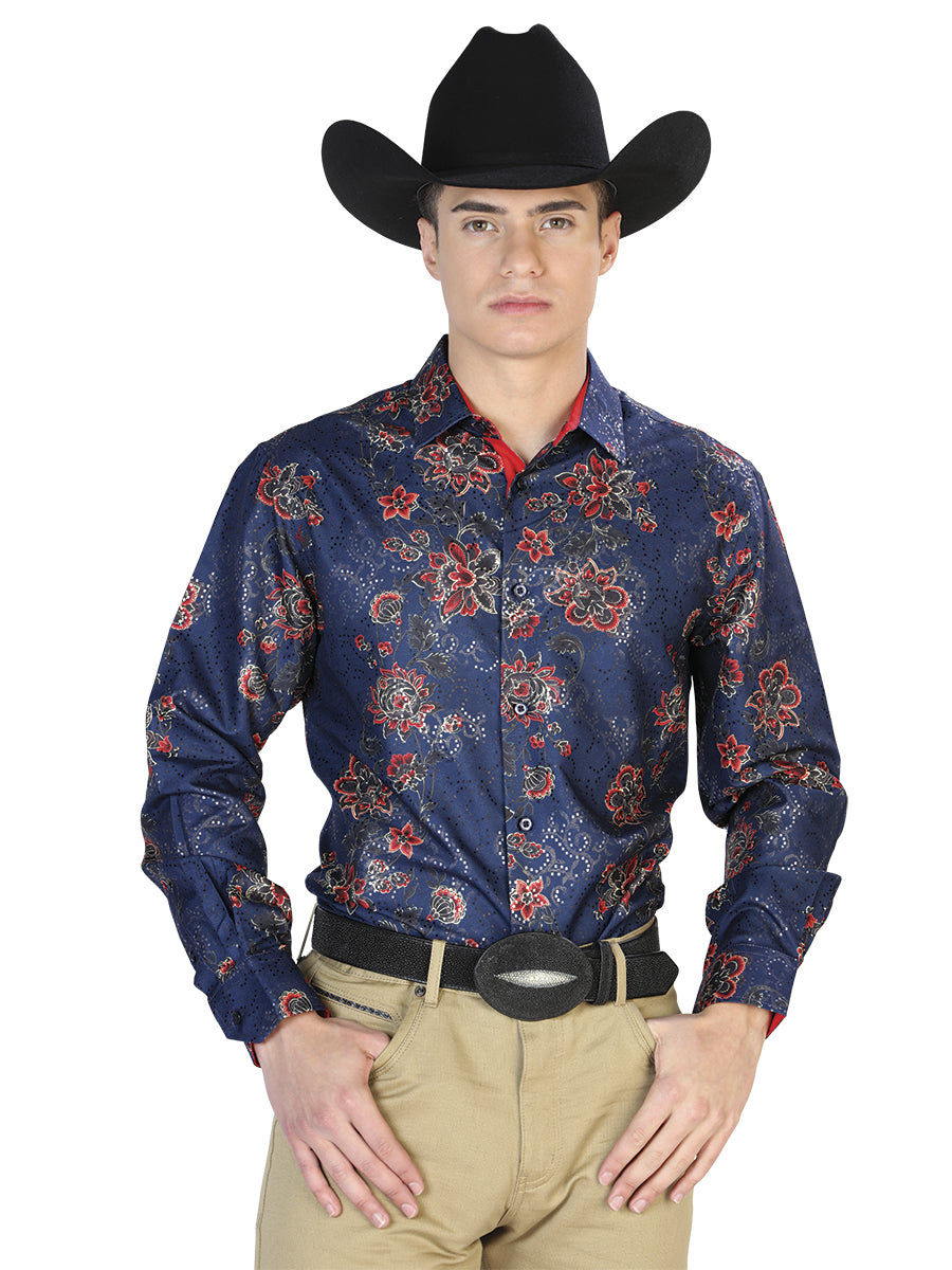 Camisa Casual Manga Larga El Señor De Los Cielos Wh7-042 100% Poliéster Gris Oscuro 43808
