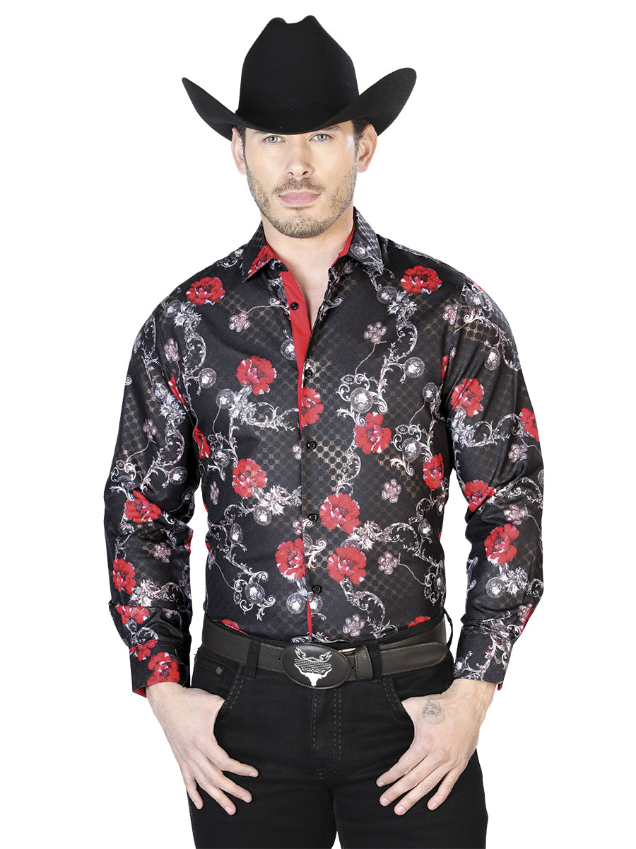Camisa Casual Manga Larga El Señor De Los Cielos Wh7-030 100% Poliester Negro 43809