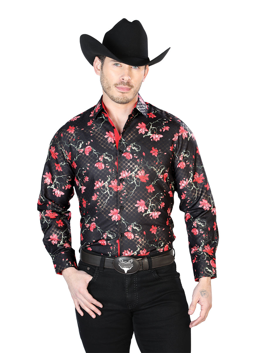 Camisa Casual Manga L El Señor De Los Cielos Wh7-035 100% Poliéster Negro 43810