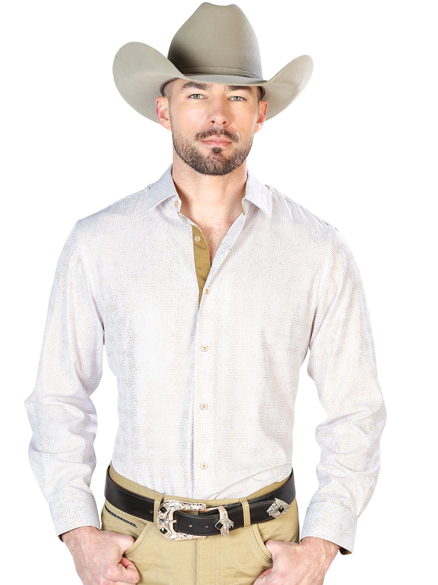 Camisa Casual Manga L El Señor De Los Cielos Wh7-312 97% Poliester 3% Elastano Marfil/Oro 43812