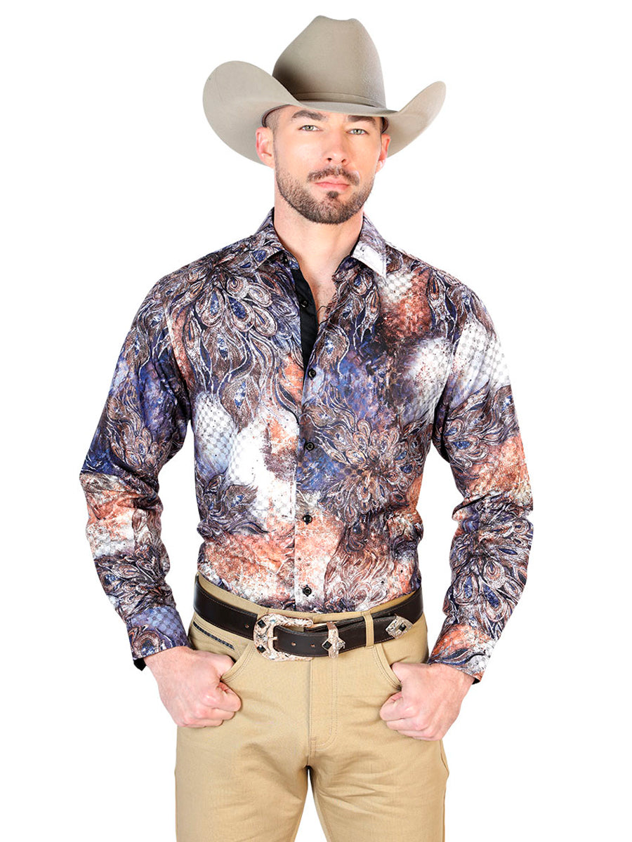 Camisa Casual Manga Larga El Señor De Los Cielos Wh7-071 100% Poliester Negro 43818