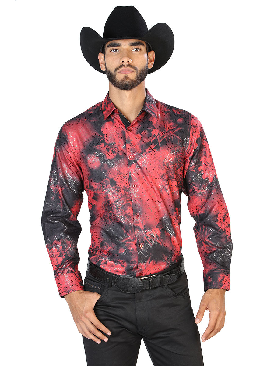 Camisa Casual Manga Larga El Señor De Los Cielos Wh7-014 100% Poliester Rojo 43828