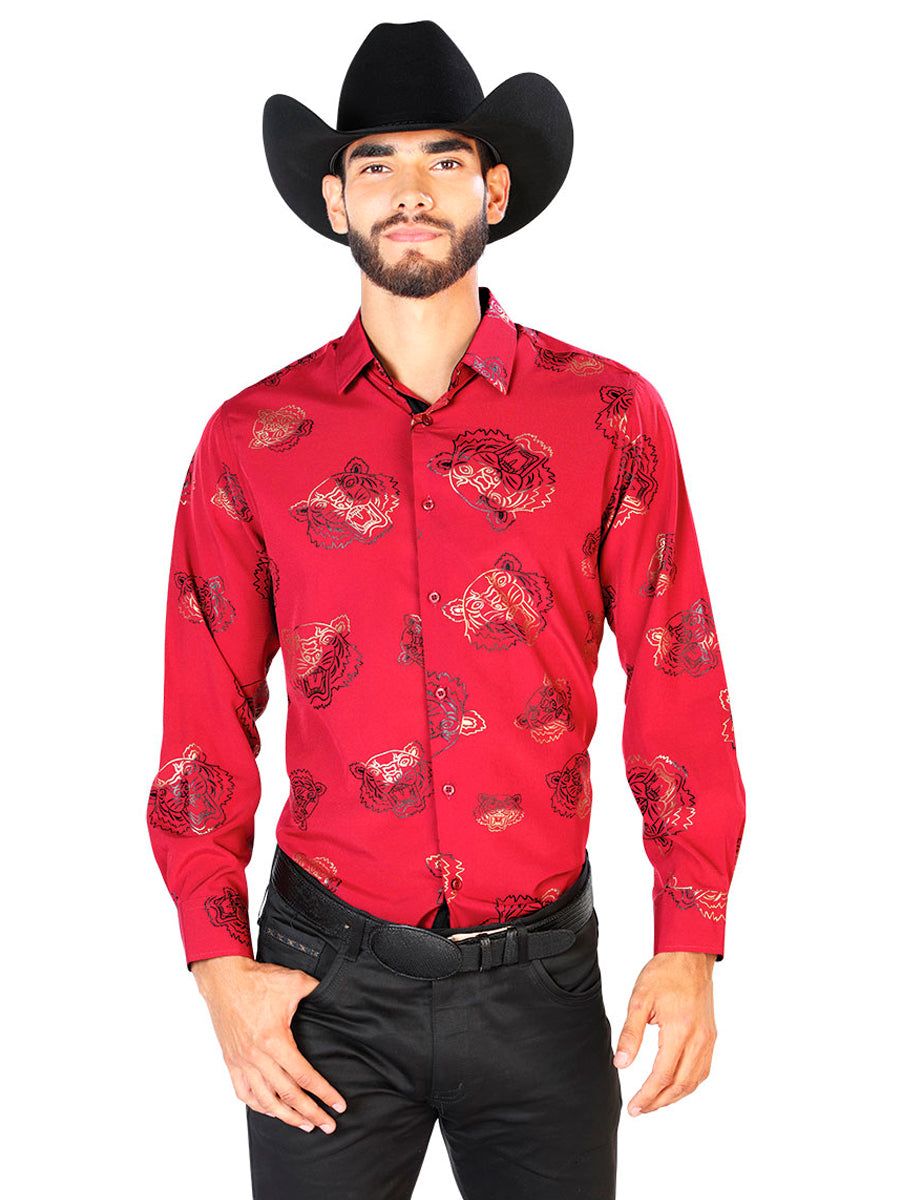 Camisa Casual Manga Larga El Señor De Los Cielos Wh7-005 97% Poliéster 3% Elastano Vino Oscuro 43829