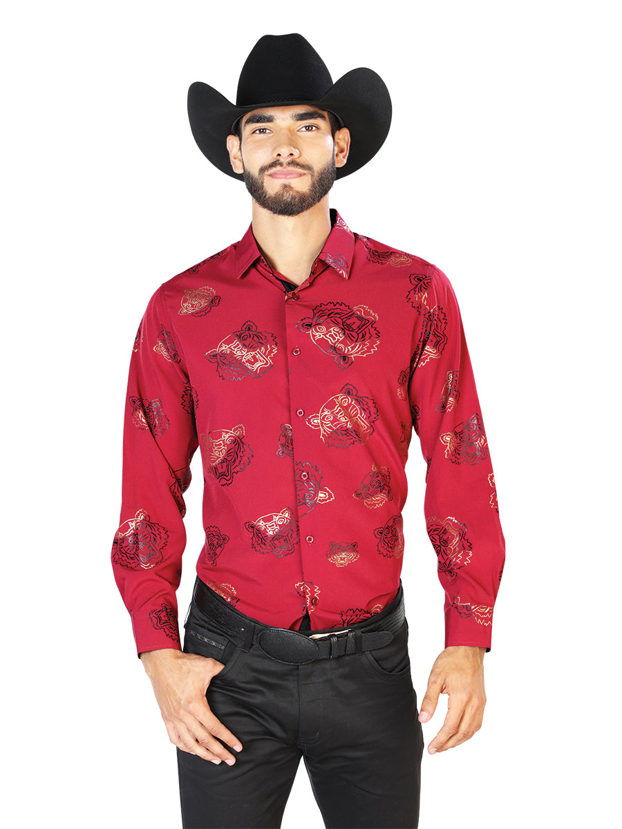 Rojo Casual Manga Larga Camisa 43829