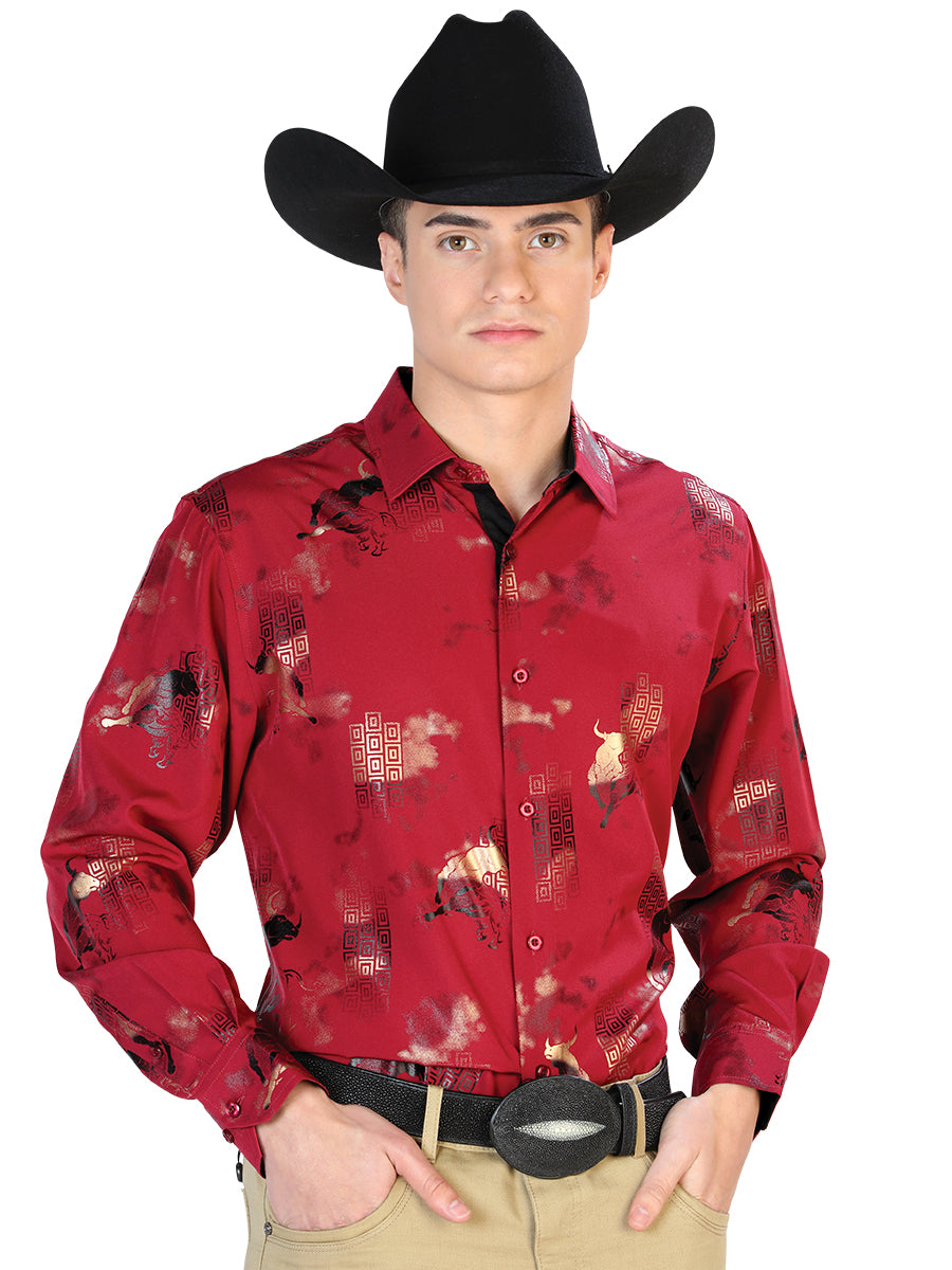 Camisa Casual Manga L El Señor De Los Cielos Wh7-204 97% Poliester 3% Elastano Vino Oscuro 43831