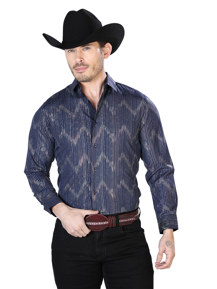 Camisa Casual Manga L El Señor De Los Cielos Wh7-201 97% Poliéster 3% Elastano Azul Marino 43834
