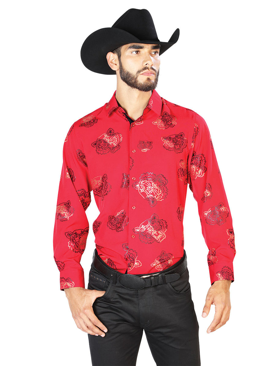 Camisa Casual Manga Larga El Señor De Los Cielos Wh7-205 97% Poliéster 3% Spandex Vino 43840