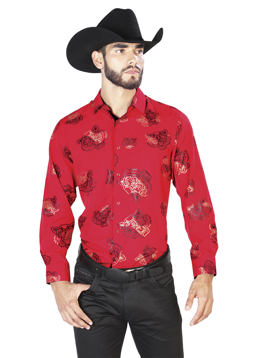 Rojo Casual Manga Larga Camisa 43840