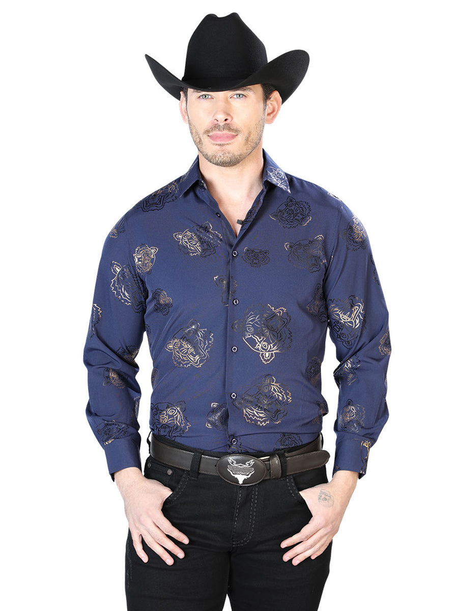 Camisa Casual Manga Larga El Señor De Los Cielos Wh7-205 97% Poliéster 3% Elastano Azul Marino 43843