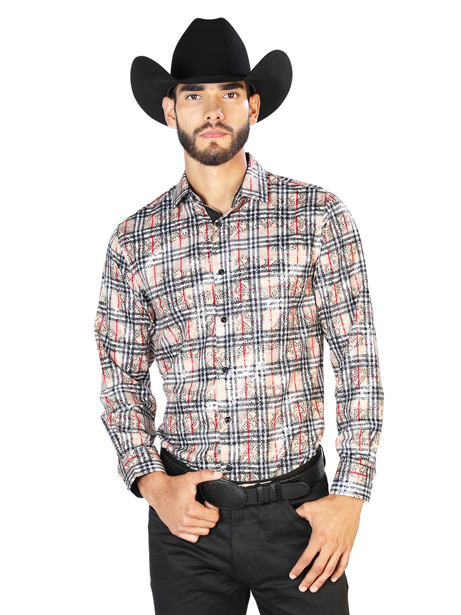 Camisa Casual Manga Larga El Señor De Los Cielos Wh7-173 97% Poliéster 3% Elastano Beige/Negro 43852