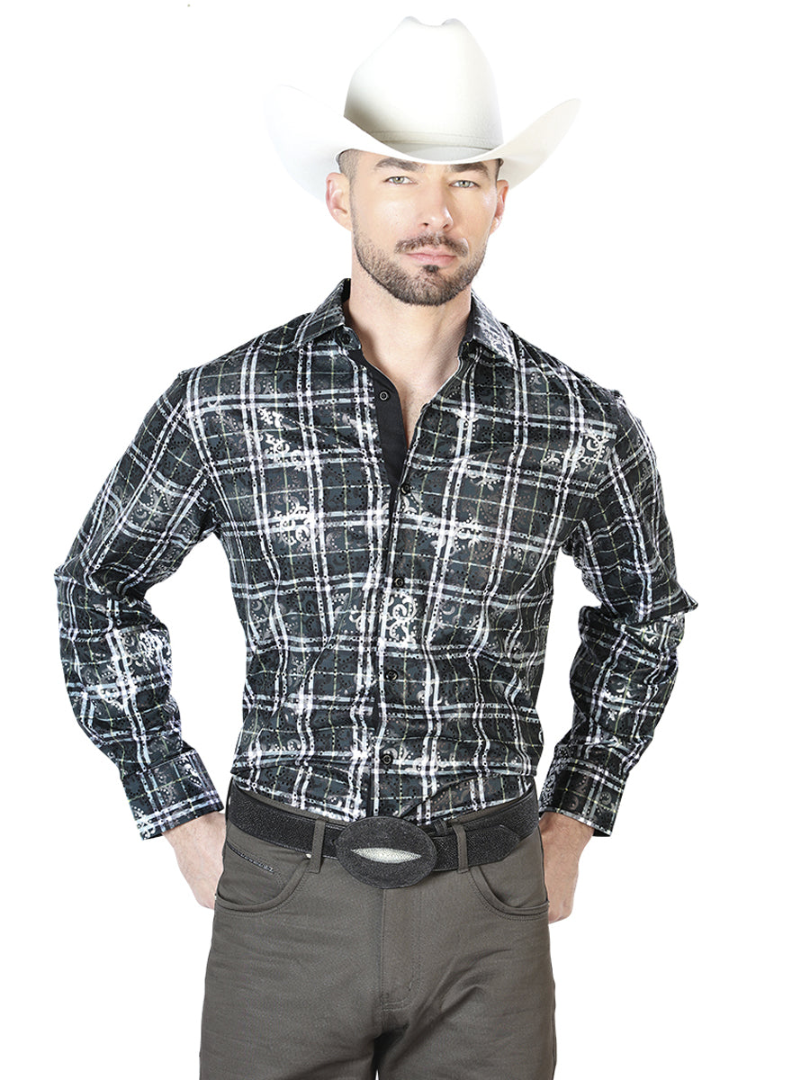 Camisa Casual Manga L El Señor De Los Cielos Wh7-172 97% Poliéster 3% Elastano Negro/Beige 43853