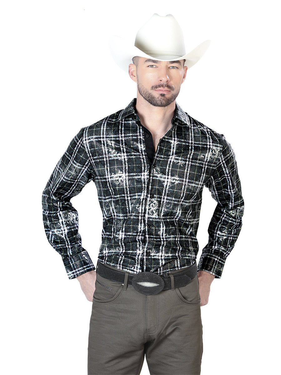 Camisa Casual Manga L El Señor De Los Cielos Wh7-172 97% Poliéster 3% Elastano Negro/Beige 43853